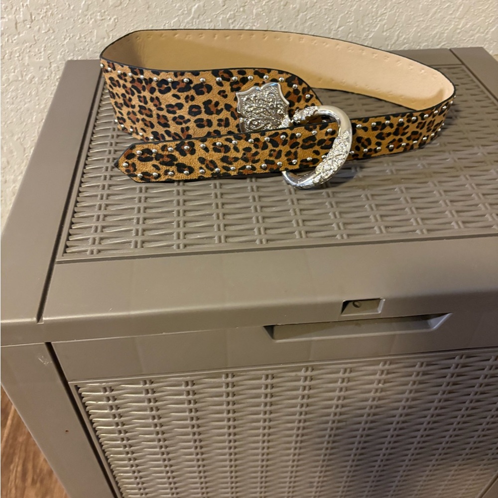 Leopard Print Belt with Silver Buckle